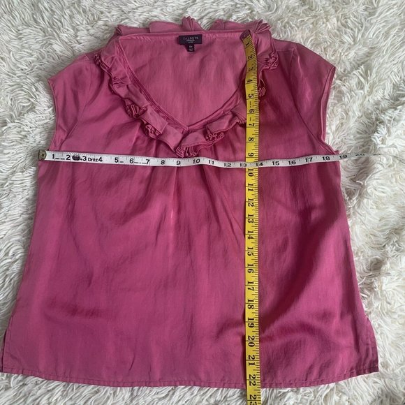 Talbots Blouse Silk Blend Ruffle Neck Size 10p Pink Cap Sleeve - Picture 5 of 11